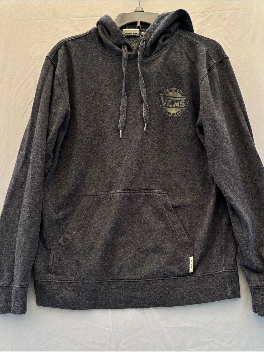 Vans Off The Wall Men's S Pullover Hoodie Dark Charcoal Grey Camo Logo Graphic